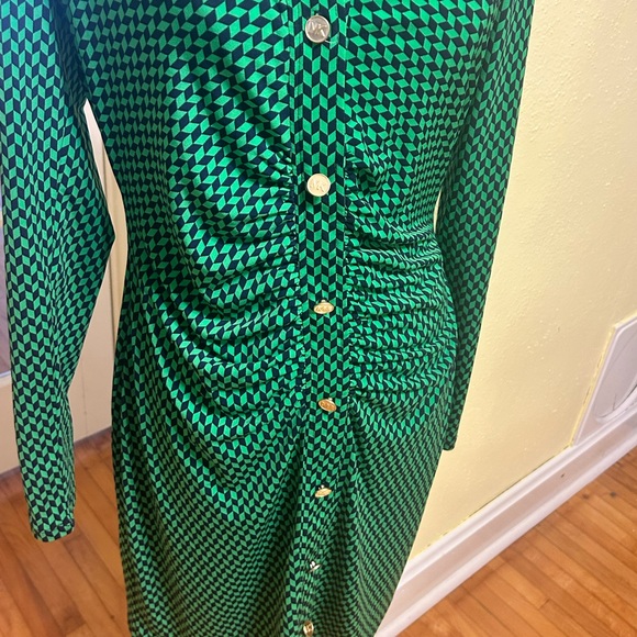 Michael Kors Green Houndstooth Long Sleeve Dress - Picture 3 of 5